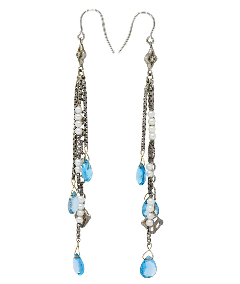 LARRY VRBA aqua glass bead earrings set in gold tone metal - Morning Glory  Jewelry & Antiques